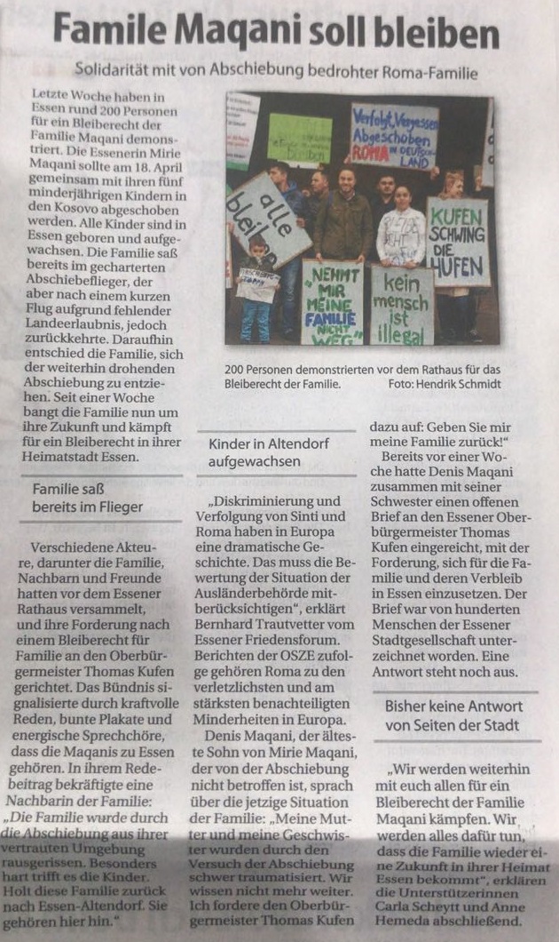 Artikel aus Westanzeiger Artikel aus Westanzeiger 'Familie Maqani soll bleiben'